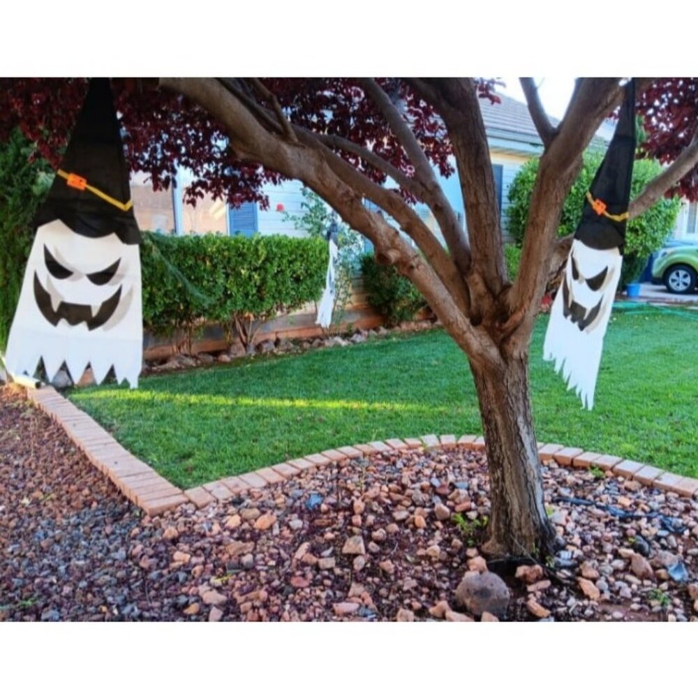 3 Pcs Halloween Decor Outdoor Decor Hanging Lighted Glowing Ghost Witch Hat